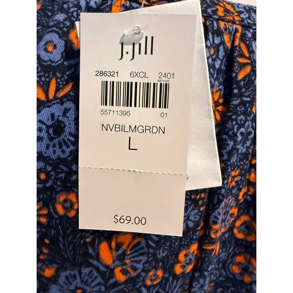 J Jill Large Navy Floral Tunic Top Embroidered Split Neck Cotton Modal NWT new - Picture 5 of 13